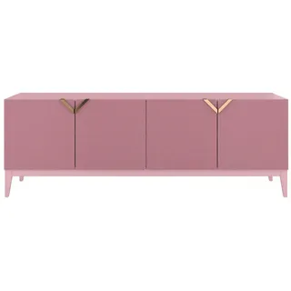 Visby Sideboard Demi Long, Pink-Gold, Mit Gefrästen Fronten, Massive Buche , Rosa , Buchenholz , 201.5x70x42 cm , Kleinmöbel, Kommoden, Sideboards