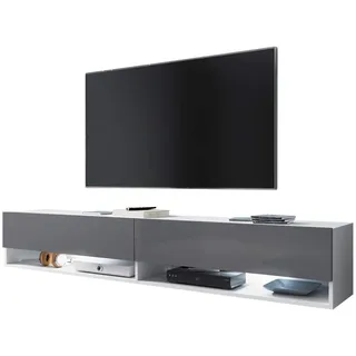 Selsey Wander – TV-Lowboard/TV-Schrank in Weiß Matt/Grau Hochglanz hängend/stehend mit LED 140cm