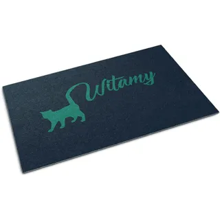 Fußmatte für die Tür – Unterlage zur Aufnahme von Schmutz – Rutschfeste Fußmatte für Innen- und Außenbereich – 150 x 100 cm – Katzen sind willkommen - Blau