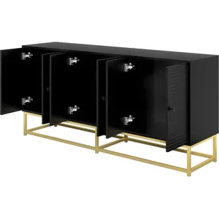 okwish Sideboard mit Doppeltüren Stauraum Wohnzimmer Büro 180x40x80cm Schwarz