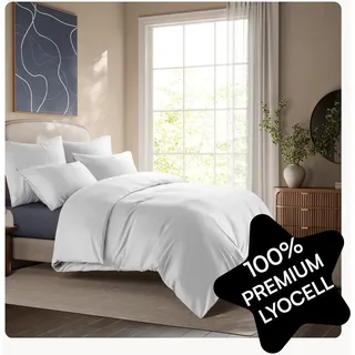 Seralino Lyocell Bettwäsche 155x220 Weiß + 80x80 cm | 100% Lyocell (Tencel) | besonders weiche hochwertig | Reißverschluss | Oeko-Tex | Eukalyptus Bettwäsche | Atmungsaktiv gegen Schweiß