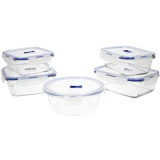 Luminarc Pure Box Active 5er Set Frischhaltedosen aus Glas, extra robust, BPA-frei, Mikrowellenventil, transparent