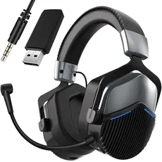GameXtrem Wireless Gaming Headset für PS4 PS5 PC, Wireless Headset mit Mikrofon Noise Cancelling Over Ear Kopfhörer, 3D Surround Sound für Computer Laptop