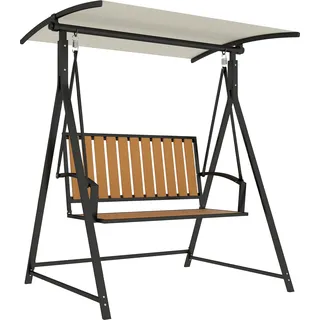 Outsunny Hollywoodschaukel mit verstellbarem Sonnendach, 2-Sitzer Gartenschaukel, wetterfest, belastbar bis 240kg, 142 x 112 x 162cm, Schwarz - Schwarz