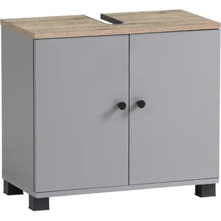 Waschbecken Unterschrank 60 cm grau mit Eiche BARLETTA-80 - Grau