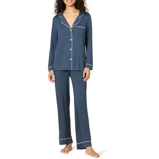 Amazon Essentials x Sofia Grainge Damen Pyjama-Set aus elastischer Modalfaser mit Langen Ärmeln und bodenlangem Unterteil, Dunkles Marineblau, M