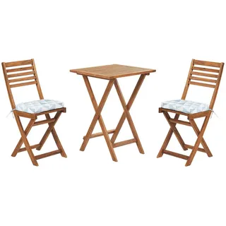 Beliani Balkonset hellbraun blau Weiß, Holz, 2-Sitzer, Balkonmöbel, Balkonmöbel-Sets