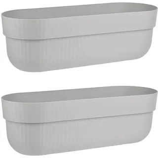 Engelland - 2 x Blumenkasten, Blumentopf, Farbe: Grau, Pflanzkasten mit Wasserspeicher/Drainagesystem und Abstandshalter, 50 cm, PP-Kunststoff, Balkonkasten, länglich, formstabil