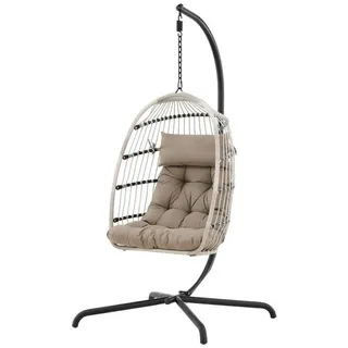 VCM Gardenson Hängesessel , Grau, Schwarz , Holz, Metall, Textil , Rattan , 75x198x70 cm , Gartenmöbel, Gartenschaukeln, Hängesessel