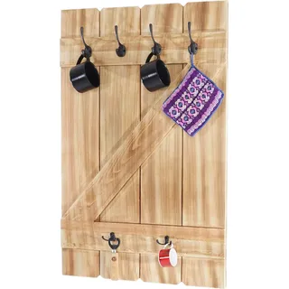 Tassenhalter HWC-D13, Hängeregal Tassenbrett Wandboard, 6 Haken 91x60cm Kiefer - Braun