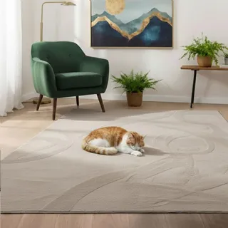 VIMODA Teppich Wohnzimmer Schlafzimmer, Kurzflor, flauschig weich, rutschfest/Anti-Rutsch, waschbar bis 30°C, Felloptik, für Fußbodenheizung geeignet,Farbe:Beige;Maße:200x280 cm