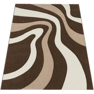 Paco Home Teppich »Diamond 760« rechteckig 18 mm Höhe Kurzflor, 3D-Design, modernes Wellen Muster, Kundenliebling, braun