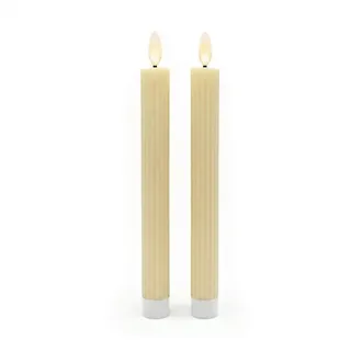 Relaxdays LED Stabkerzen, 2er Set, HxD: 25 x 2 cm, flackernde Flamme, Echtwachs, Rillen, flammenlose Kerzen, beige
