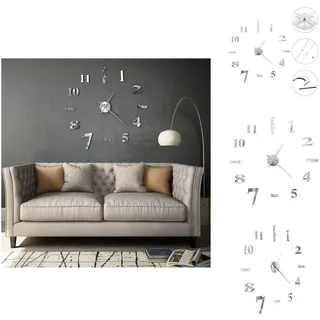 vidaXL 3D-Wanduhr Modernes Design 100 cm XXL Silbern - Wanduhren - Silber