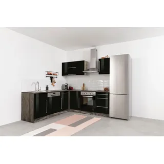 kochstation Winkelküche L-Form 220 cm schwarz