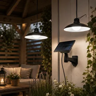 Lumiled 2x Solarlampe Pendelleuchte, Hängelampe für Außen Hängend, Solar Lampe Outdoor IP44 2400mAh Kronleuchter Solar Hängeleuchte für Garten Terrasse Balkon Pavillon Neutralweiß 4000K