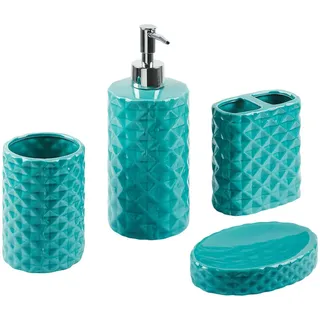 Beliani Badezimmer Set 4-teilig Keramik türkis Guatire , Blau , Stein , 9x21x9 cm , Badaccessoires