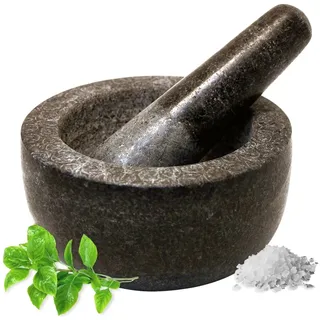 JADE TEMPLE 17023 TEMPLE Steinmörser mit Stößel im Set, effektives und einfaches mörsern, aus massivem Granit mit 13 cm Durchmesser und 7 cm Höhe, Grau
