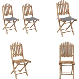 vidaXL Klappbare Gartenstühle 2 Stk. mit Kissen Bambus - Gartenstuhl - Gartenstühle - Outdoor-Stuhl - Outdoor-Stühle - Grau