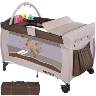 Tectake tectake® Kinder Reisebett klappbar und höhenverstellbar, 2 Rollen mit Bremsen, inklusive Tragetasche, 132 x 75 x 104 cm