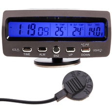 WINGONEER 12V Auto-Spannungsüberwachungs-Thermometer, Multifunktions-Temperatur- und Spannungsmesser mit Temperatur/Zeit-LCD-Anzeige