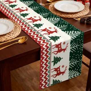 Viosmut Tischläufer Weihnachten 40x140 cm, Süßer Elch Weihnachtstischläufer Modern Weihnachts Tischdeko, Winter Weihnachts Tischläufer Weihnachtsbaum für Weihnachtsdeko Innen Tisch Küche im Freien