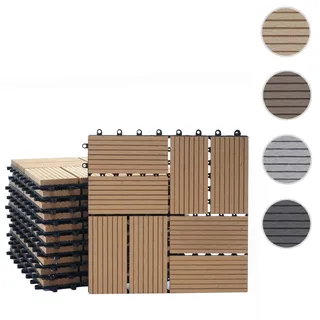 WPC Bodenfliese Rhone, Holzoptik Balkon/Terrasse, 11x je 30x30cm = 1qm ~ Premium, teak Vierecke