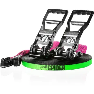 SPIDER SLACKLINE LKS02 - Kit Longline Fly Line 35, Slackline 30 m, zwei Hummer-Ratschen, Gurt 2,5 m, Slingbag inklusive - Komplett-Kit für Slackliner