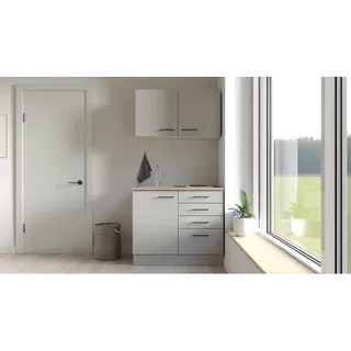 Flex-Well Exclusiv Miniküche Lund 100 cm Lichtgrau glänzend-Rauchgrau