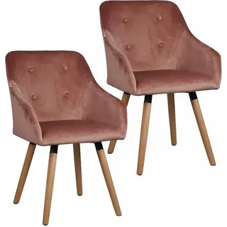 Esszimmerstuhl Küchenstuhl Stuhl 2er Set Vintage Essstuhl Stoff Altrosa Samt - Rosa