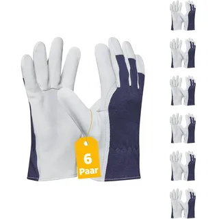 Gebol Eco Driver | Arbeitshandschuhe mit Handinnenfläche aus Leder mit hoher Widerstandsfähigkeit | Lederhandschuhe für Herren | Größe XL (Gr 10) | Blau-Weiß | 6 Paar Multipack