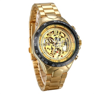 JewelryWe Herren Automatik Armbanduhr Gold Edelstahl Armband Skelett Uhr Automatikuhr