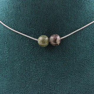 Halskette 2 Perlen Jaspis Blut Drachen- 8 Mm. Kette aus Edelstahl Halskette