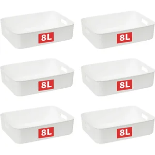 Cetomo 8 l x 6 Aufbewahrungskörbe, Aufbewahrungsbehälter, Haushalts-Organizer mit Griffen für Küche, Büro, Arbeitsplatten, Schränke, Schlafzimmer und Badezimmer, Weiß