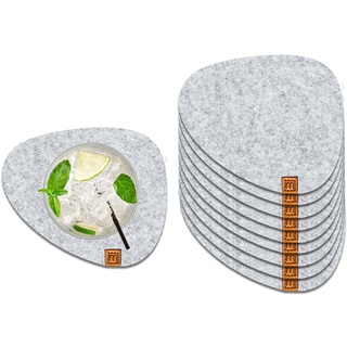 Miqio® Design Filzuntersetzer Stone | 10er-Set | 13 x 11 cm | Nachhaltige Oekotex Glasuntersetzer aus Filz | 10 Untersetzer für Getränke, Gläser, Kerzen, Tassen, Bar | Tischdeko | Hellgrau