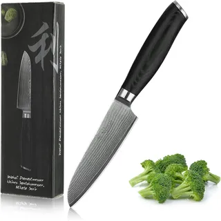 Wakoli Mikata Damast Kleines Santokumesser Klingenlänge 12 cm mit Griff aus 67 Lagen Damaststahl I Profi Küchenmesser Micarta