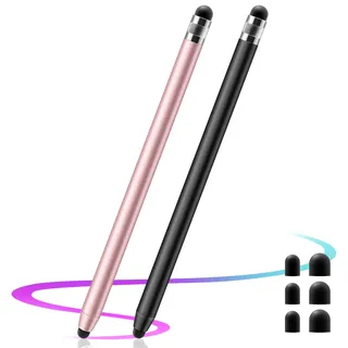 GlasFlength Tablet Stift 2er Pack Touchscreen Stift 2 in 1, Gummi Stylus mit Magnetischer Gummispitze Touch Pen für Alle Tablets für iPhone Pad Galaxy Samsung Huawei Xiaomi usw (Schwarz+Roségold)