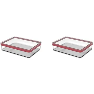 Rotho Loft rechteckige Vorratsdose mit Deckel und Dichtung, Kunststoff (SAN) BPA-frei, transparent/rot, 1l (20,0 x 15,0 x 4,8 cm) (Packung mit 2)