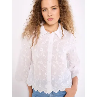 Spitzenbluse APRICOT "Gekürztes Shirt mit Blumenapplikation", Damen, Gr. XXL (44), weiß, gewebt, Obermaterial: 100% Baumwolle CO., bestickt, normal, Blusen Spitzenbluse, mit Blumenapplikation