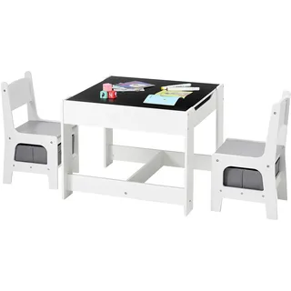 Vevor Kindertisch mit 2 Stühlen & Stoffaufbewahrungsbox unter den Stühlen, Maltisch Set zum Lesen Lernen Zeichnen Schreiben, Kindersitzgruppe Kindertagesstätte, Basteltisch Spieltisch Schreibtisch