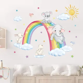 decalmile Wandtattoo Regenbogen Wolken Wandaufkleber Elefant Koala Hase Stern Wandsticker Babyzimmer Kinderzimmer Schlafzimmer Wanddeko