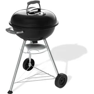 Weber Compact Kettle Holzkohlegrill (2026 Version) / Dreibein-Ständer und Räder, Hitzebeständiges, rostfreies Design, Verchromter dreilagiger Rost, 47 cm, Schwarz
