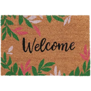 Relaxdays Fußmatte Kokos, Welcome, 60x40 cm, rutschfest, wetterfest, Fußabstreifer innen & außen, Türvorleger, bunt