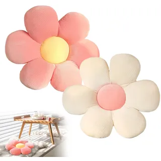 Blume Bodenkissen, 2 Stück Blumenbodenkissen Sitzkissen, 38x38cm Blumenboden Kissen Tatami Blumenförmiges, Weiches Blütenblattkissen, Kissen Blumenform für Schlafzimmer Sofa Couch(Weiß und Rosa)