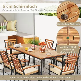 Gartentisch – Terrassentisch – Tisch für Lounge-Sets – Outdoor-Tisch – Tisch aus Akazienholz – 200 x 90 cm – Mit Sonnenschirmhalterung