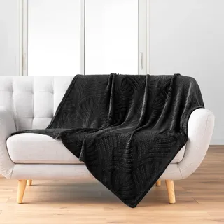 Douceur d'Intérieur Nelia Decke, geprägter Flanell, einfarbig, 125 x 150 cm, Schwarz