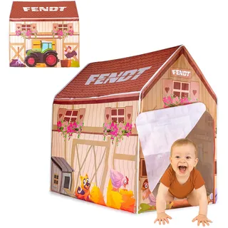Fendt Spielzelt Bauernhof - Offiziell lizenziert, Indoor geeignet, Zelt mit Türöffnung, einfache Montage durch zusammensteckbare Elemente, platzsparend demontierbar
