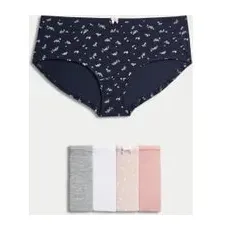 Womens M&S Collection 5er-Pack tief sitzende Slips aus Baumwolle und Lycra® mit Gänseblümchenmuster - Soft Pink, Soft Pink, 16