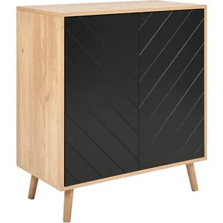 BELIANI Sideboard Schwarz und helles Holz MDF Spanplatte Holzfurnier 2 Türen mit Einlegeböden Skandinavisches Schlafzimmer Aufbewahrungslösung - Schwarz, Braun