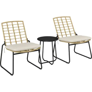 Outsunny Rattan Gartenmöbel Set, Balkonmöbel Set für 2 Personen Sitzgruppe - Beige